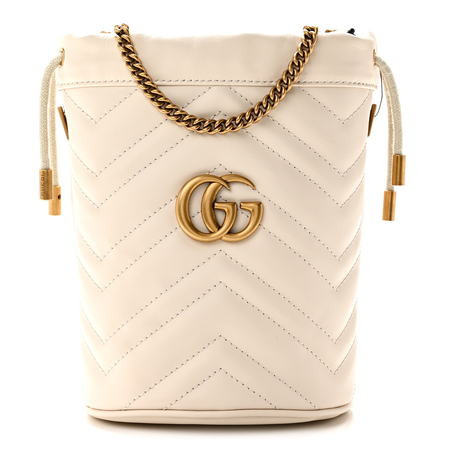 Gucci Calfskin Matelasse Mini GG Marmont 2.0 Bucket Bag White 1 of 10