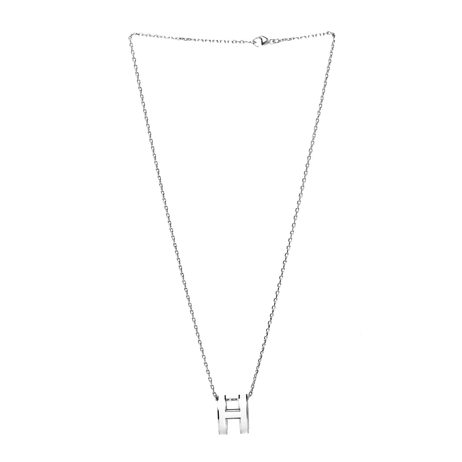 Hermes Lacquered Palladium Pop H Pendant Necklace White 3 of 5