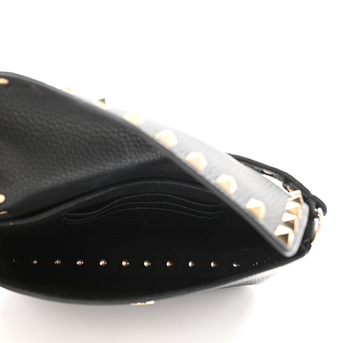 Grainy Calfskin Rockstud Crossbody Pouch Black