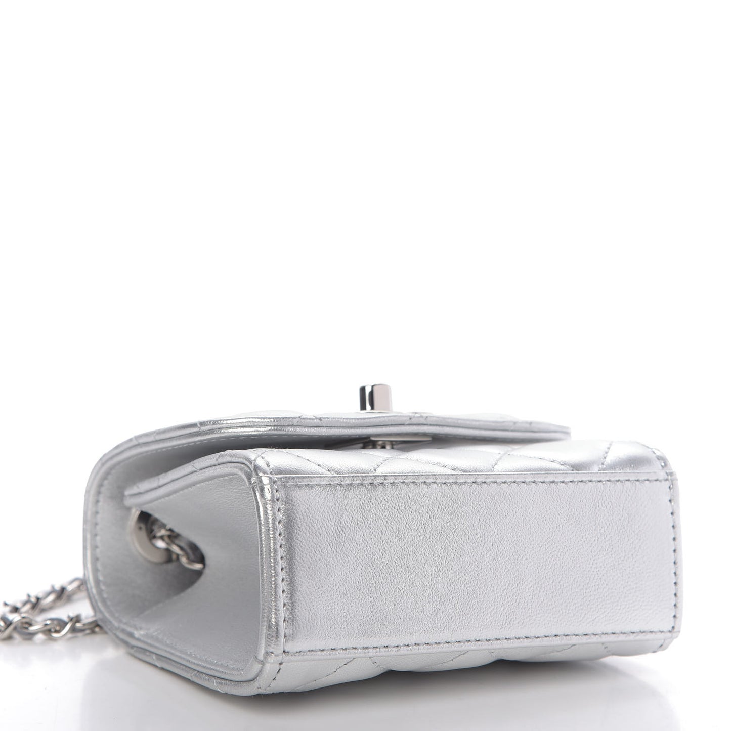 Metallic Lambskin Quilted Mini Trendy CC Clutch With Chain Silver