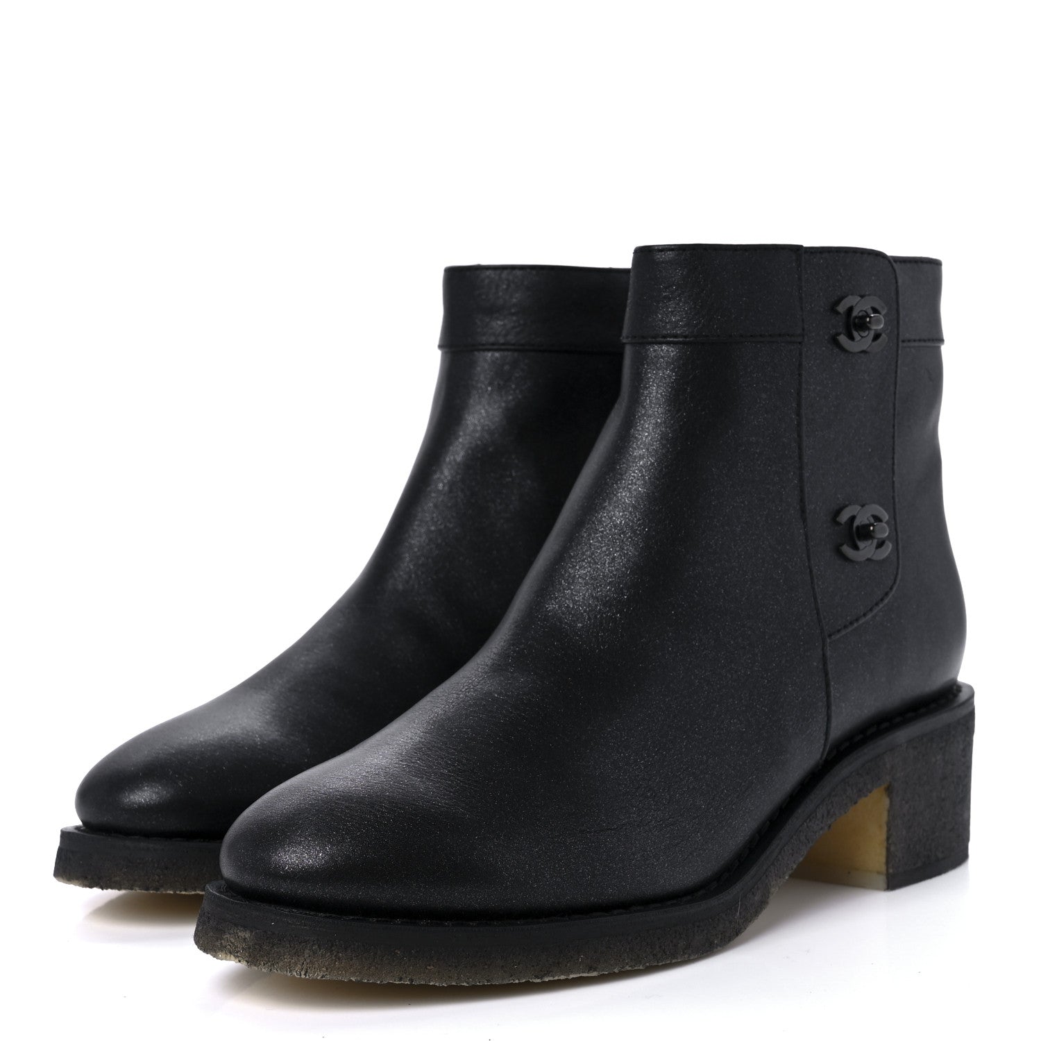 Chanel Iridescent Calfskin CC Turnlock Ankle Boots 40.5 Black 3 of 9