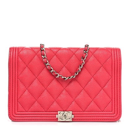 Chanel Caviar Quilted Boy Wallet On Chain WOC Fuchsia 1 of 14