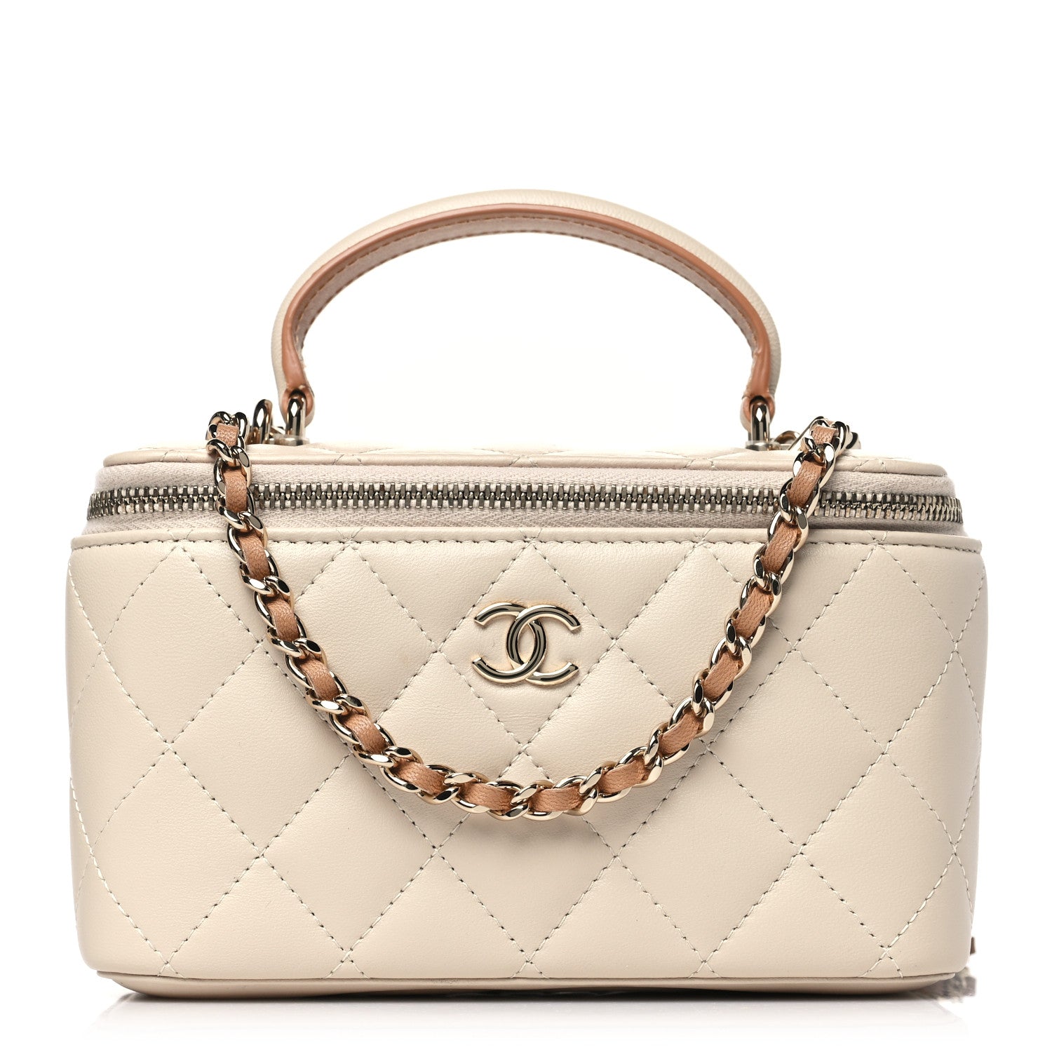 Chanel Lambskin Quilted Small Top Handle Vanity Case With Chain Ecru Dark Beige 1 of 10
