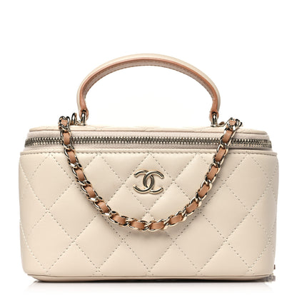 Chanel Lambskin Quilted Small Top Handle Vanity Case With Chain Ecru Dark Beige 1 of 10