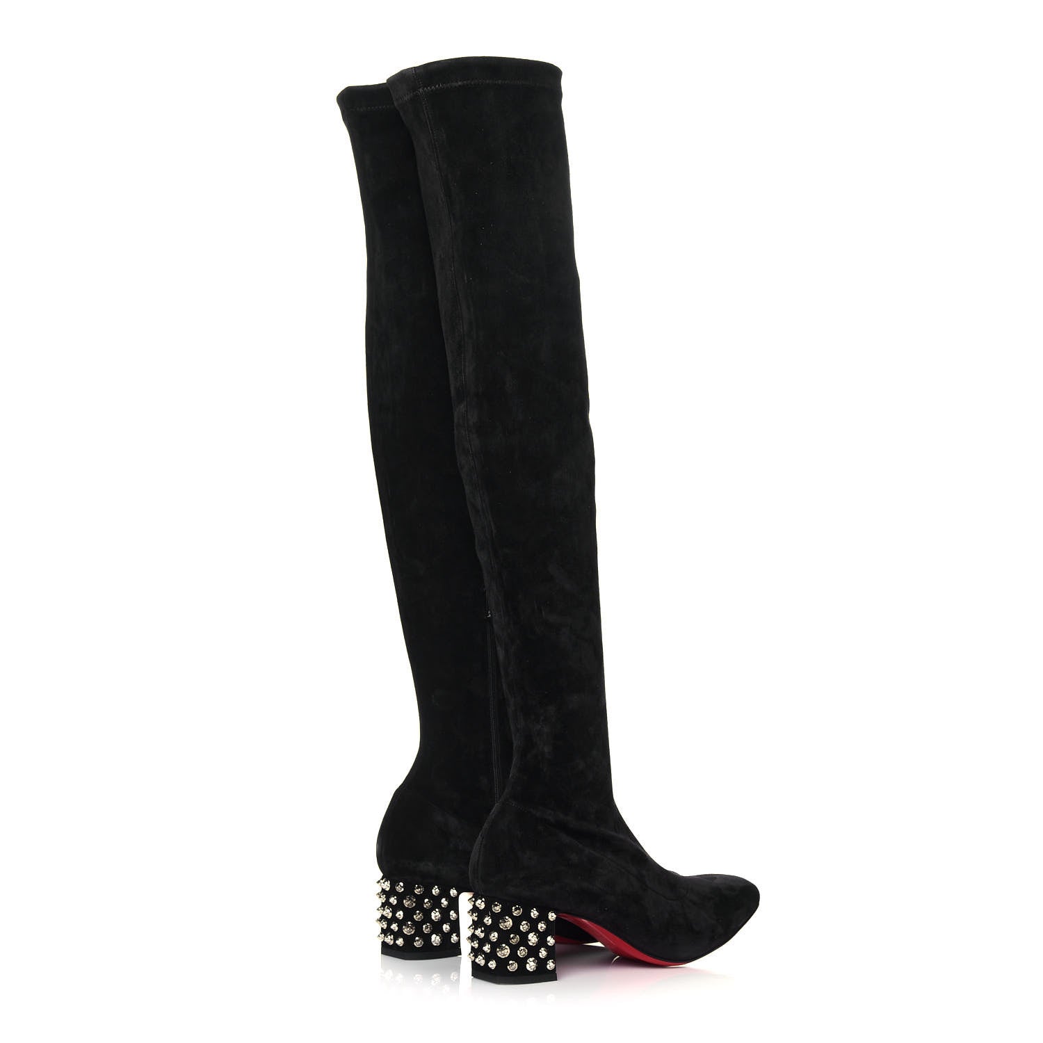 Christian Louboutin Veau Velours Spiked Study Stretch 55 Over The Knee Boots 39.5 Black 8 of 14