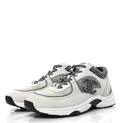 Chanel Fabric Suede Calfskin Womens CC Sneakers 39 Ivory Light Gray White 3 of 7