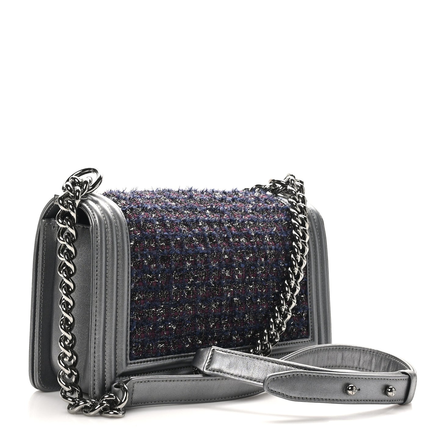 Tweed Metallic Lambskin Medium Boy Flap Silver