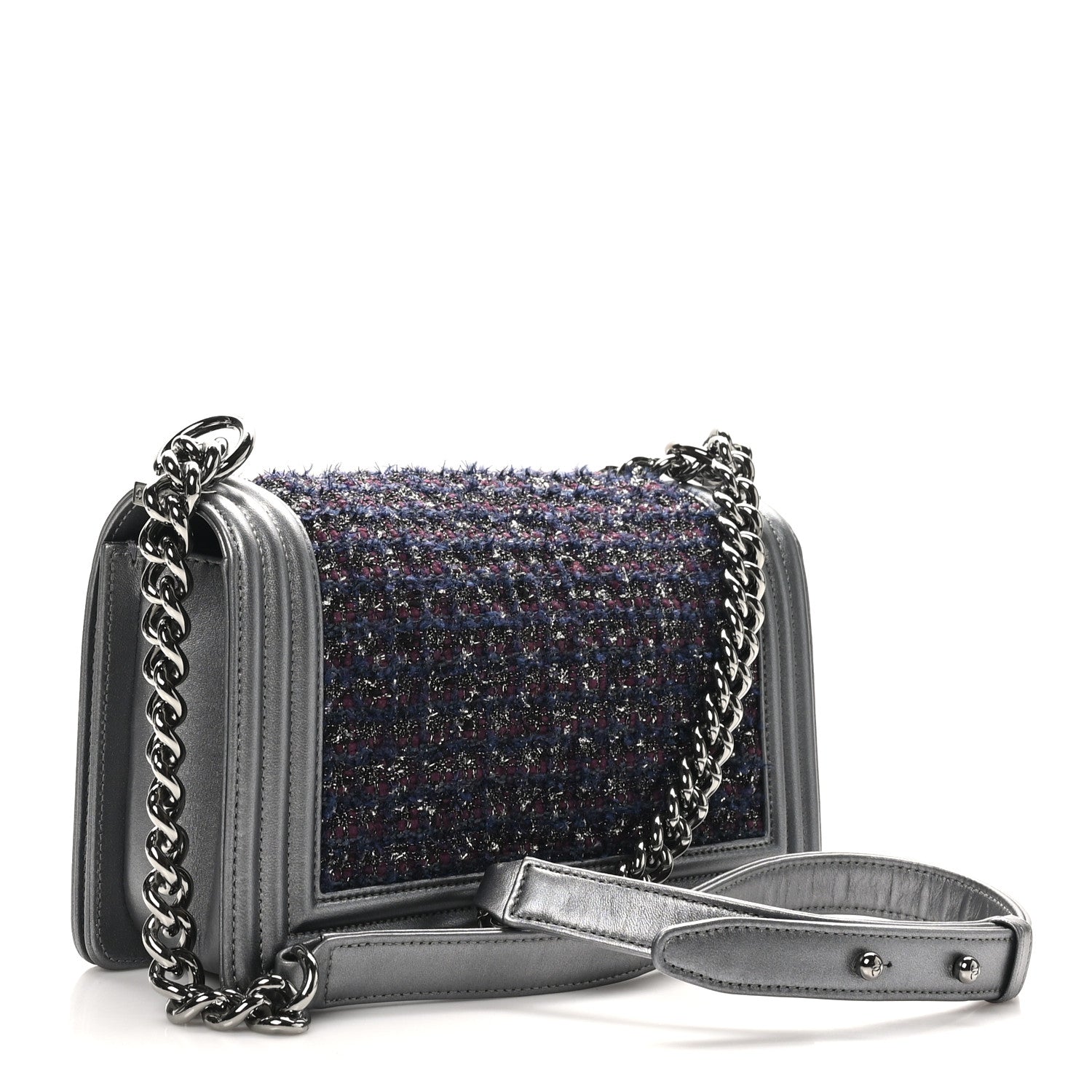 Chanel Tweed Metallic Lambskin Medium Boy Flap Silver 3 of 10