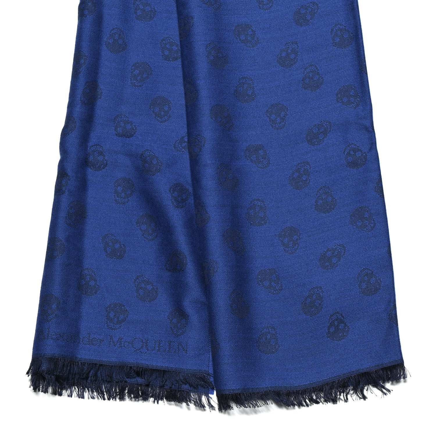 Alexander McQueen Wool Silk Skull Scarf Black Blue 1759161