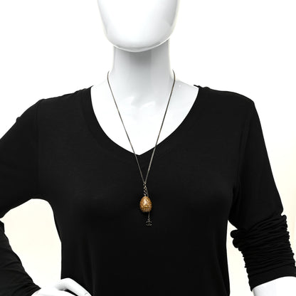 Chanel Metal Enamel CC Quilted Egg Necklace Gold 2 of 5
