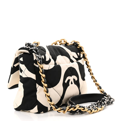 Chanel Fabric Printed Medium Chanel 19 Flap Black Ecru 3 of 11