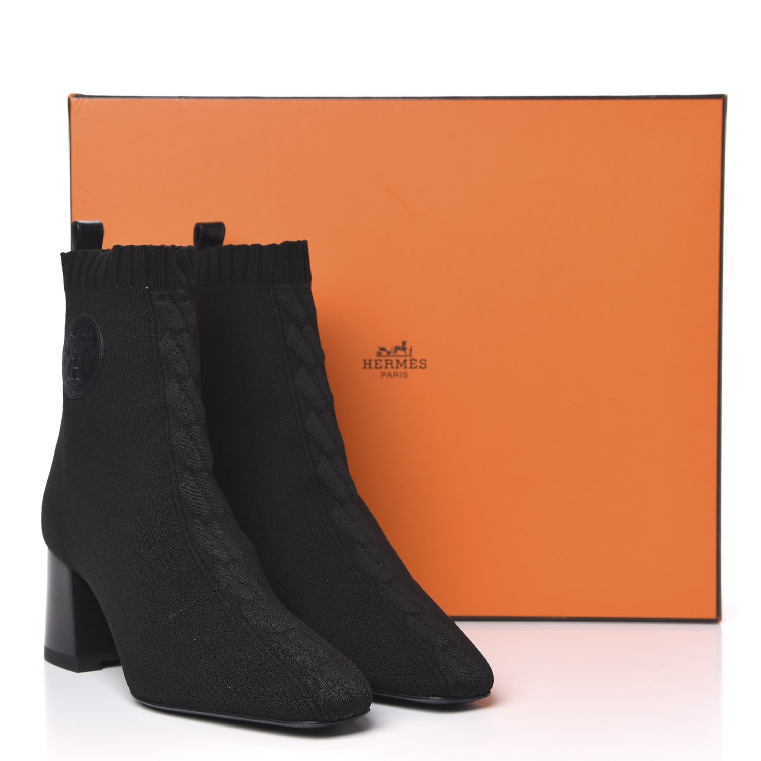Hermes Knit Calfskin Volver Ankle Boots 37 Black 9 of 9