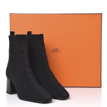 Hermes Knit Calfskin Volver Ankle Boots 37 Black 9 of 9