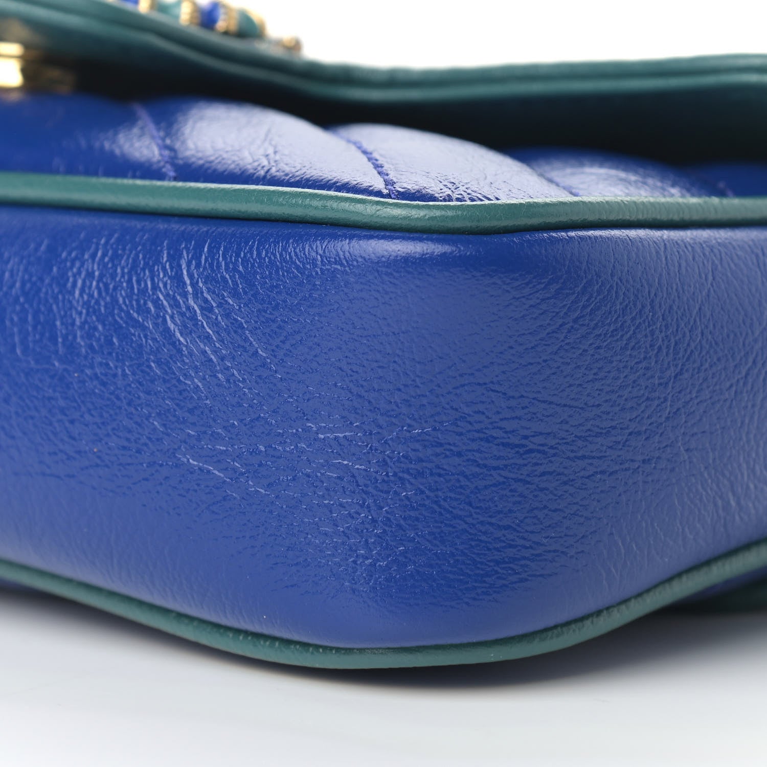 Gucci Azalea Calfskin Enamel Matelasse Diagonal Super Mini Torchon GG Marmont Shoulder Bag Imperial Blue Pavone 6 of 11