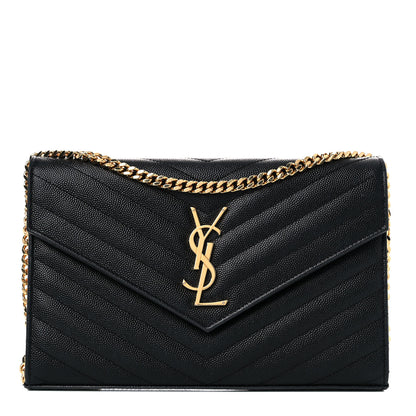 Saint Laurent Grain De Poudre Matelasse Chevron Monogram Chain Wallet Black 1 of 12