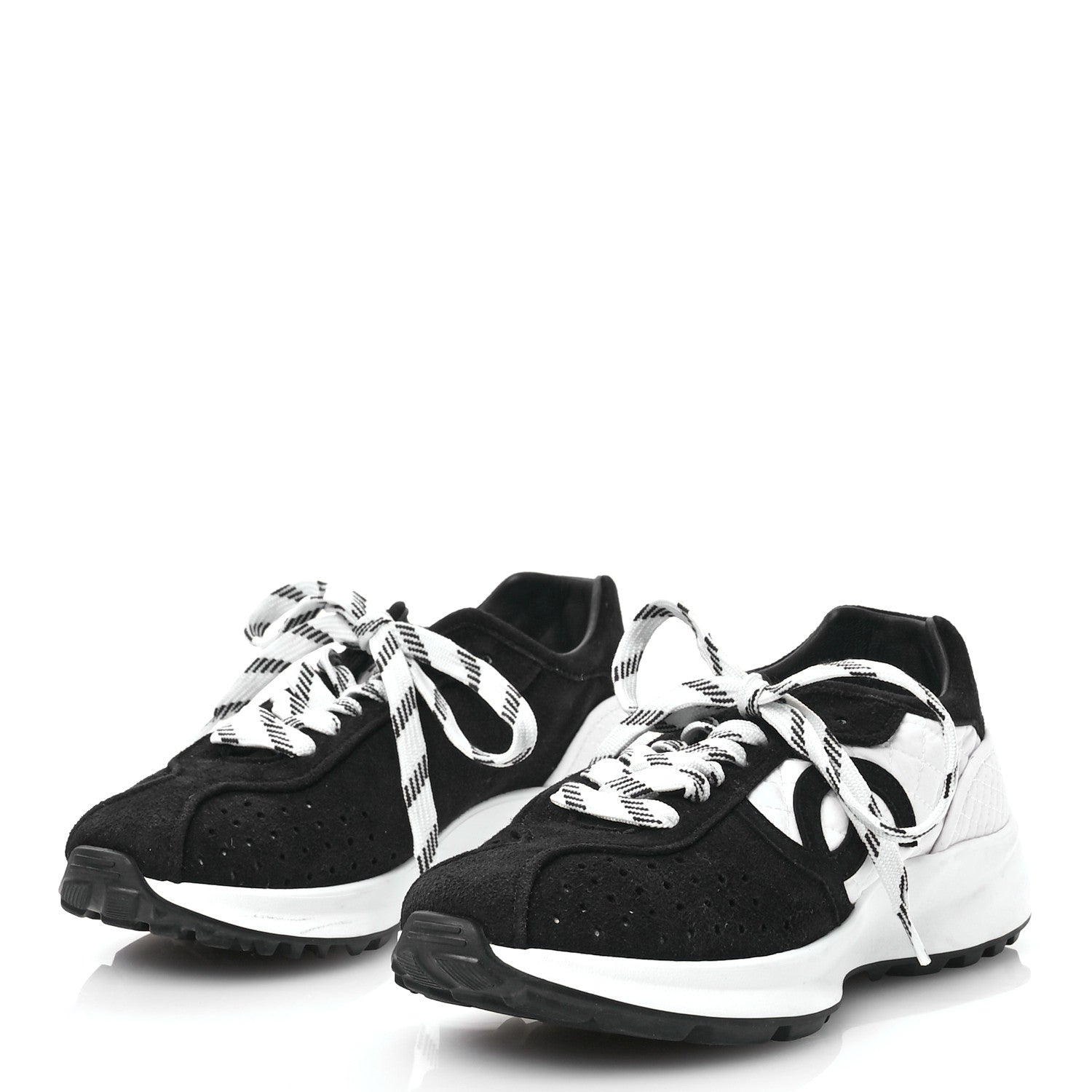 Chanel Fabric Suede Kidskin CC Sneakers 36 Dark Navy White 3 of 7