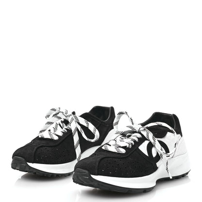 Chanel Fabric Suede Kidskin CC Sneakers 36 Dark Navy White 3 of 7
