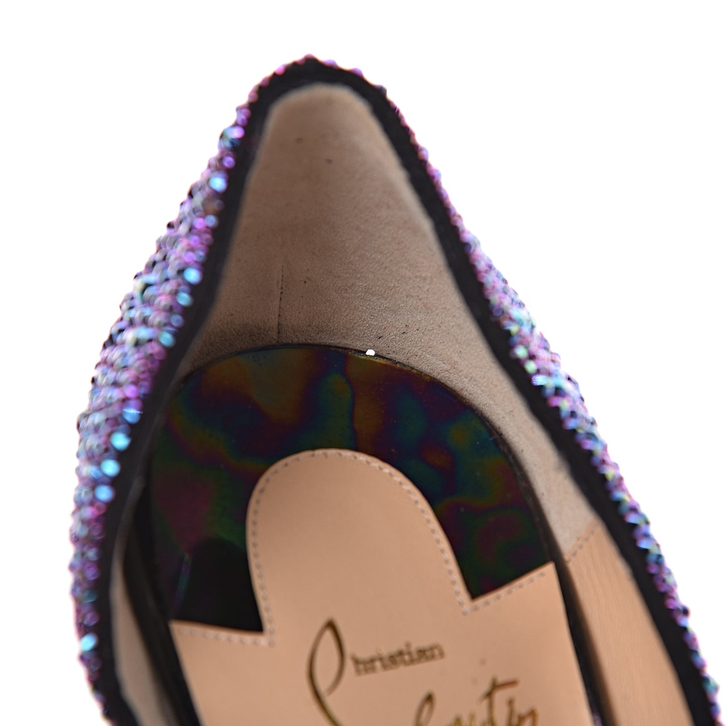 Strass Suede Calfskin Demi You 100 Pumps 38.5 Black Green