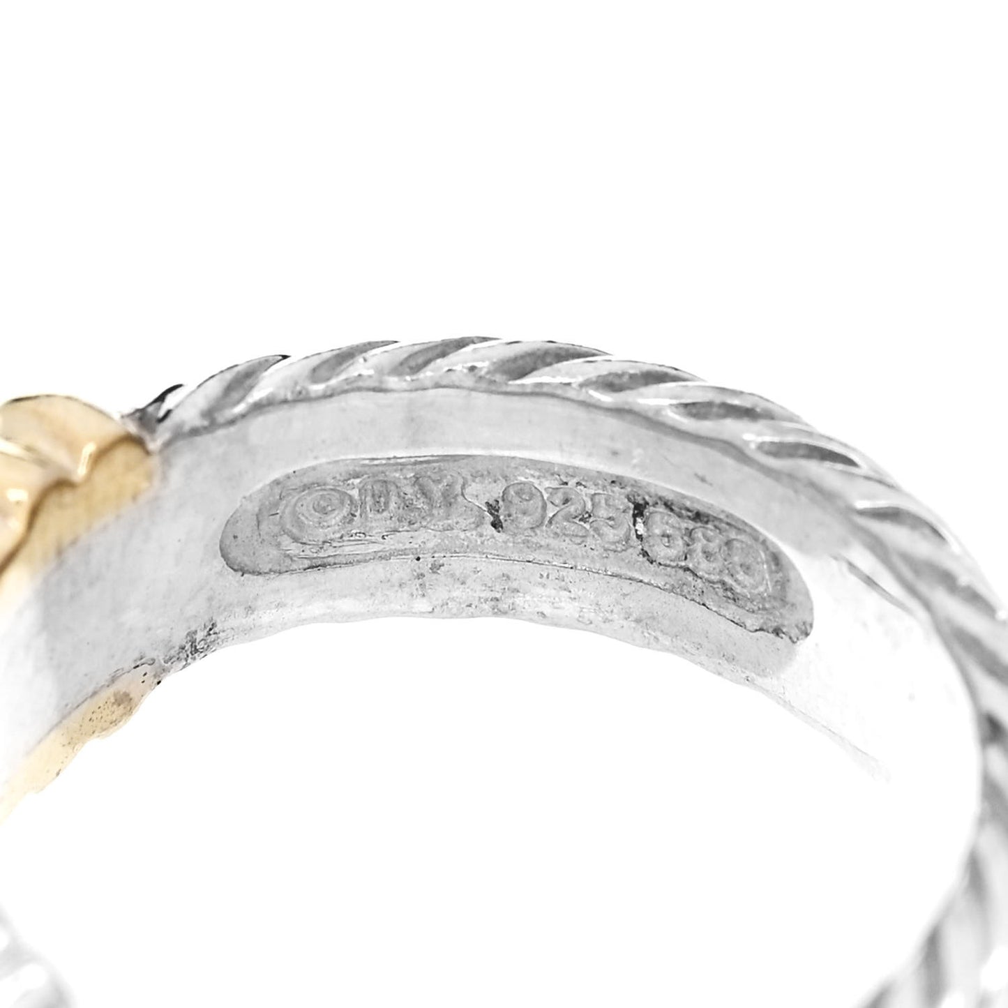 Sterling Silver 18K Yellow Gold Diamond 8mm Metro Cable Ring 52 6