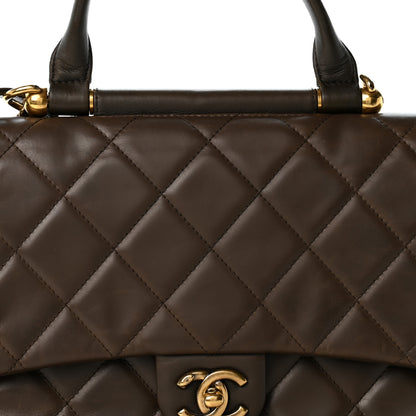 Chanel Calfskin Quilted Medium Gold Bar Top Handle Flap Dark Khaki 8 of 14
