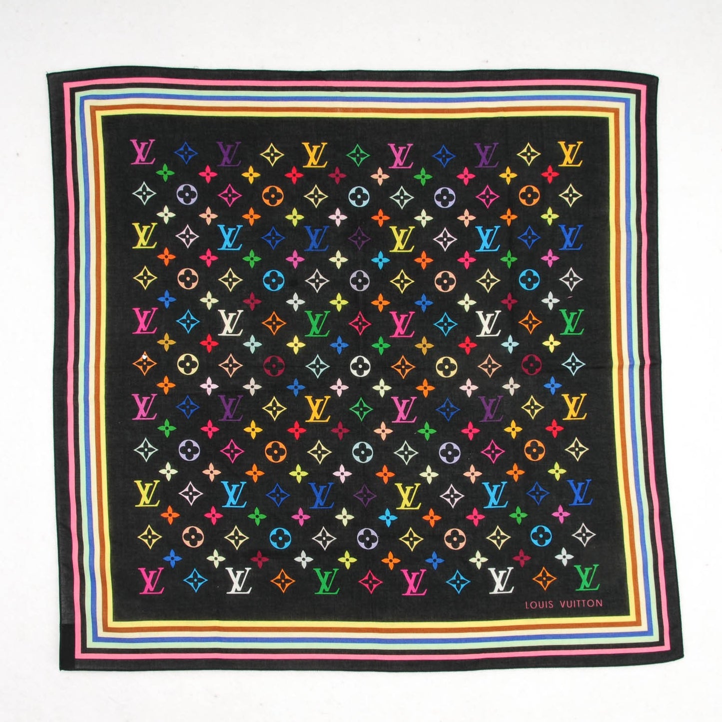 Cotton Multicolor Square Scarf Black