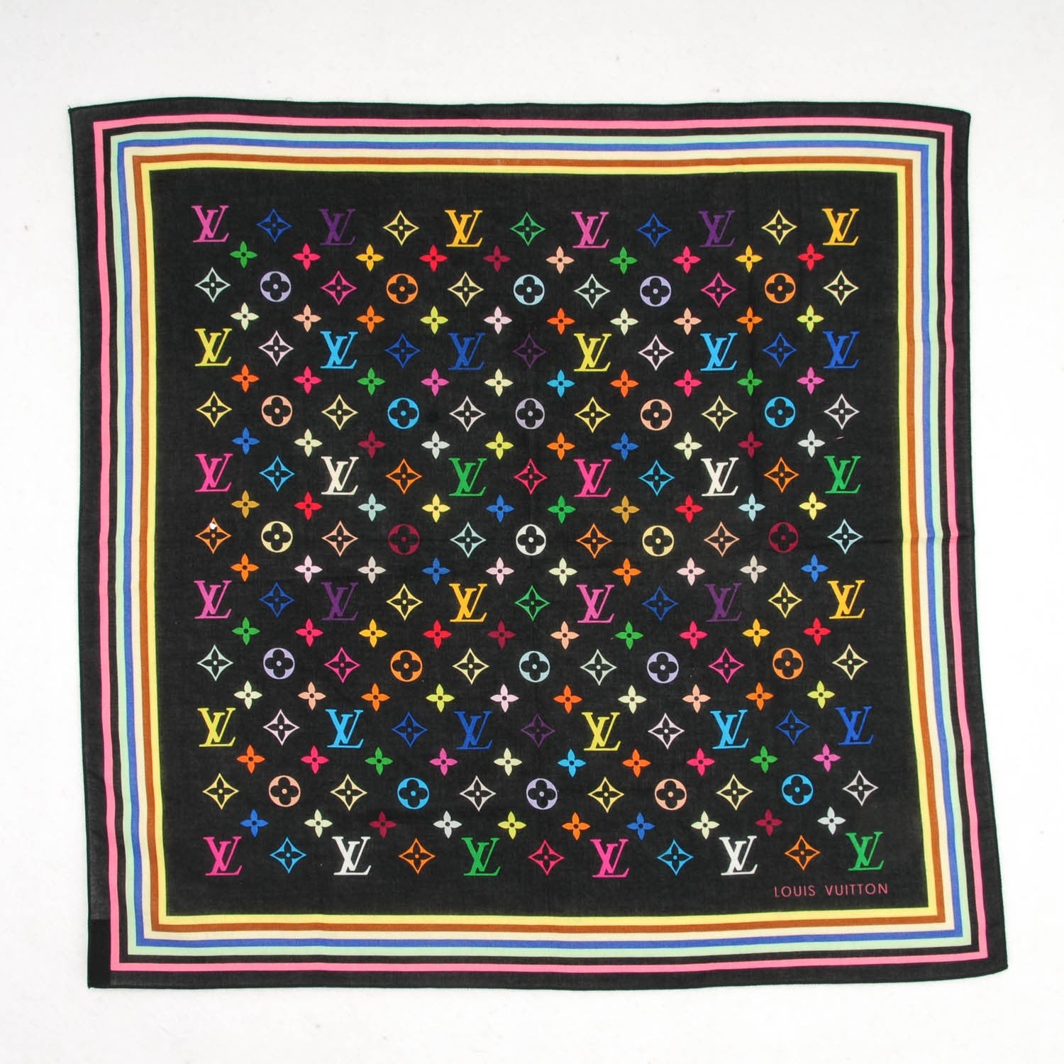 Louis Vuitton Cotton Multicolor Square Scarf Black 2 of 4