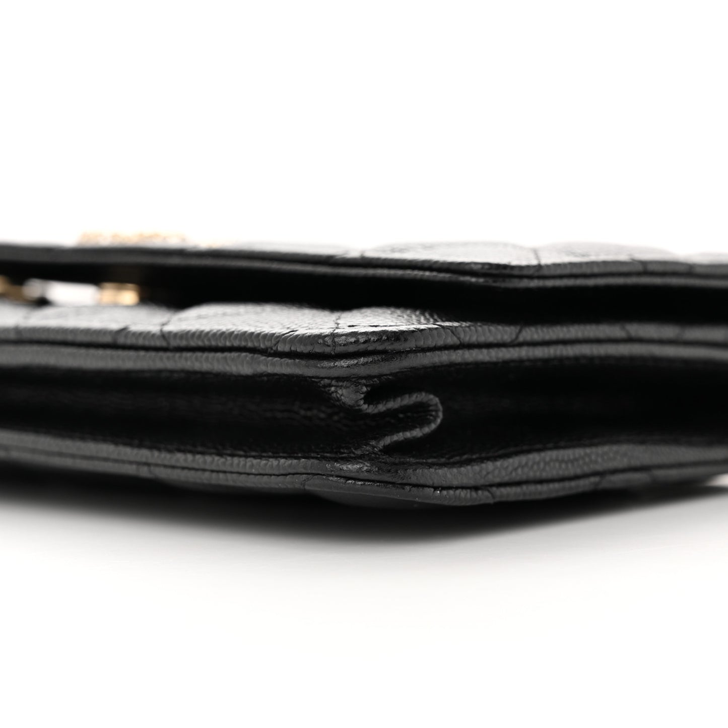 Caviar Quilted Perforated Metal CC Wallet On Chain WOC Black
