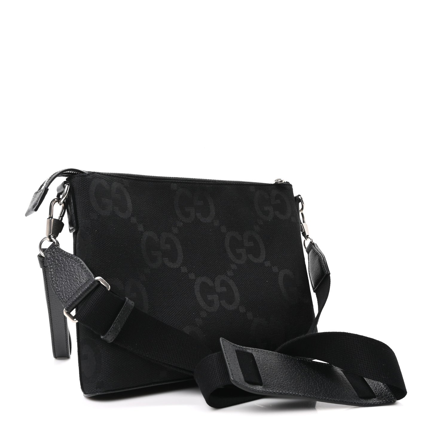 Monogram Jumbo GG Textured Dollar Calfskin Wristlet Messenger Bag Black