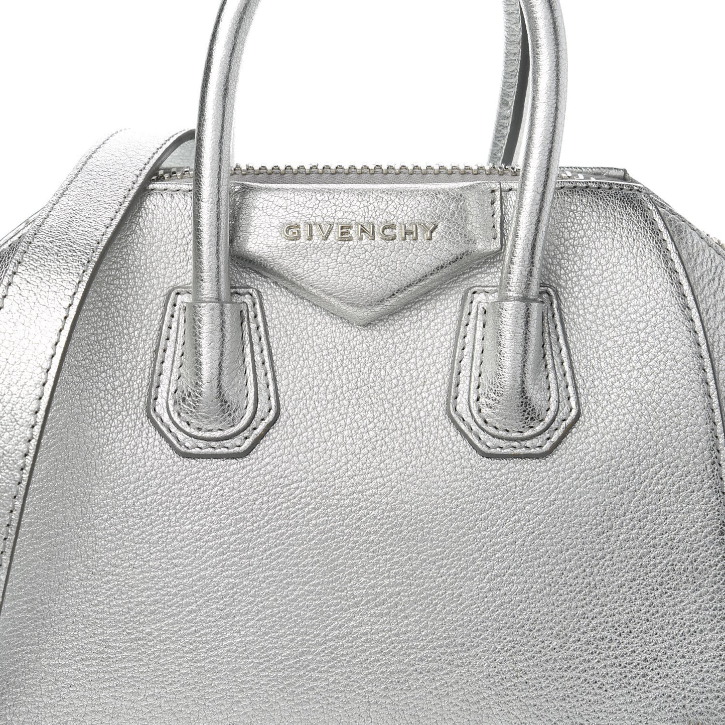 Metallic Sugar Goatskin Mini Antigona Silver