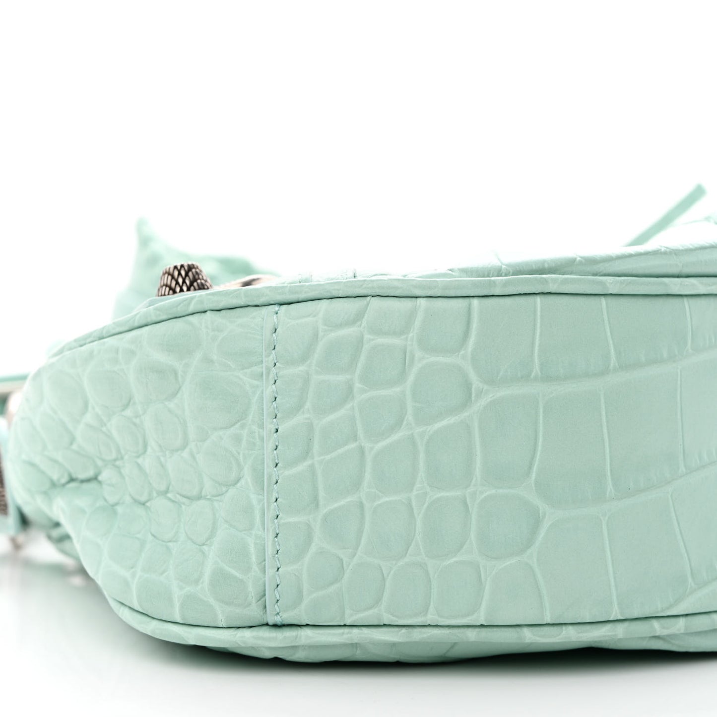 Extra Supple Calfskin Crocodile Embossed Le Cagole Shoulder Bag XS Green Acqua