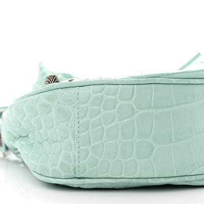 Balenciaga Extra Supple Calfskin Crocodile Embossed Le Cagole Shoulder Bag XS Green Acqua 9 of 10