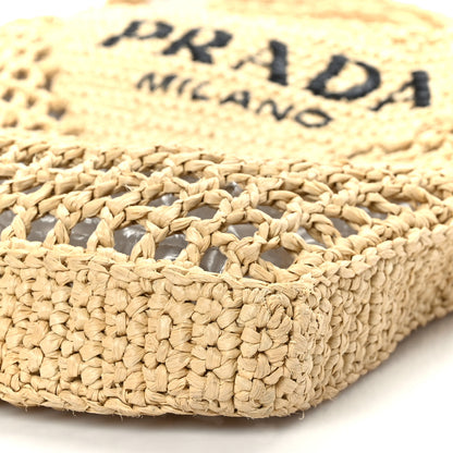 Prada Yarn Raffia Effect Crochet Logo Embroidered Tote Bag Naturale 8 of 8