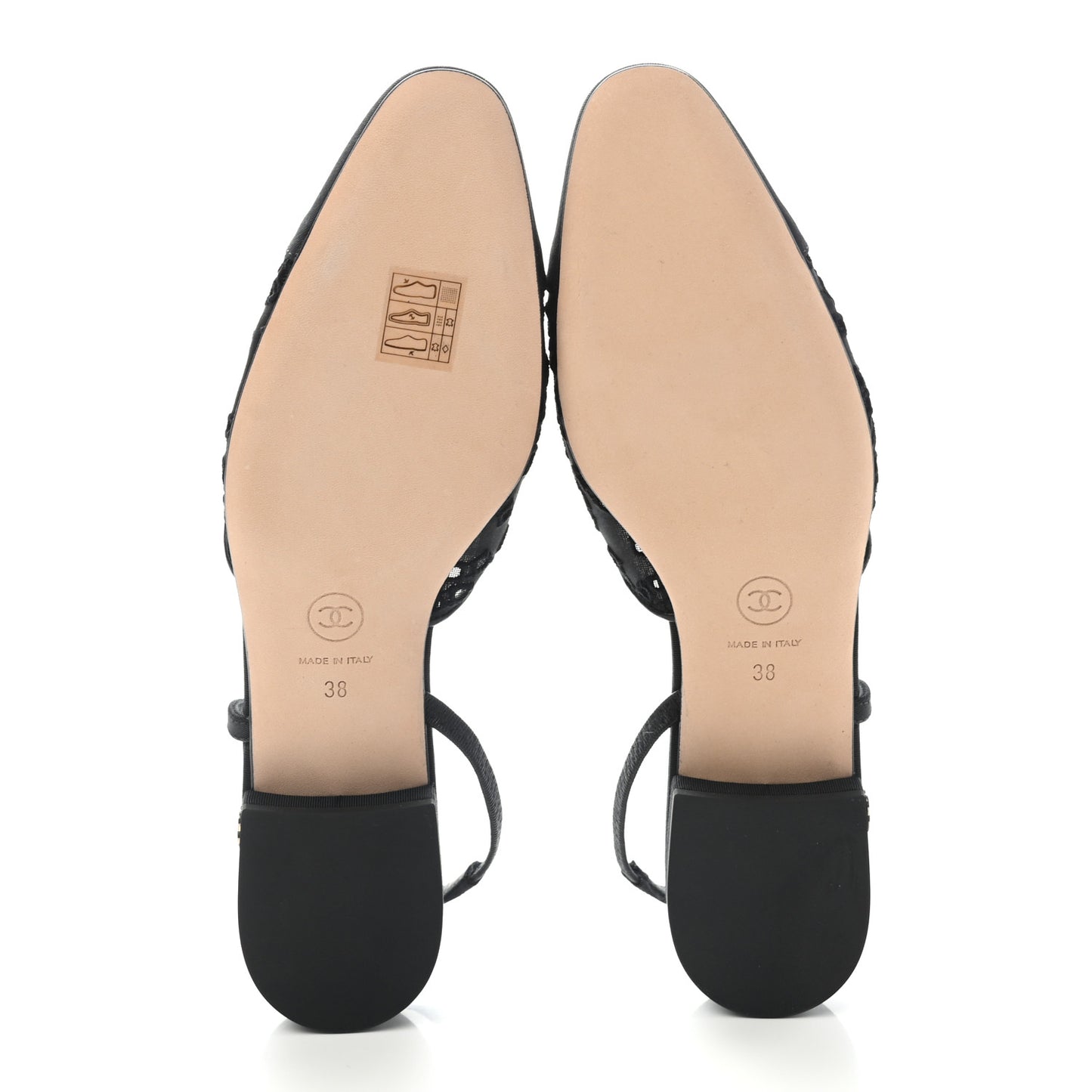 Tweed Cotton Grosgrain Cap Toe CC Slingback Flats 38 Black