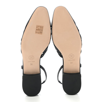 Chanel Tweed Cotton Grosgrain Cap Toe CC Slingback Flats 38 Black 5 of 6