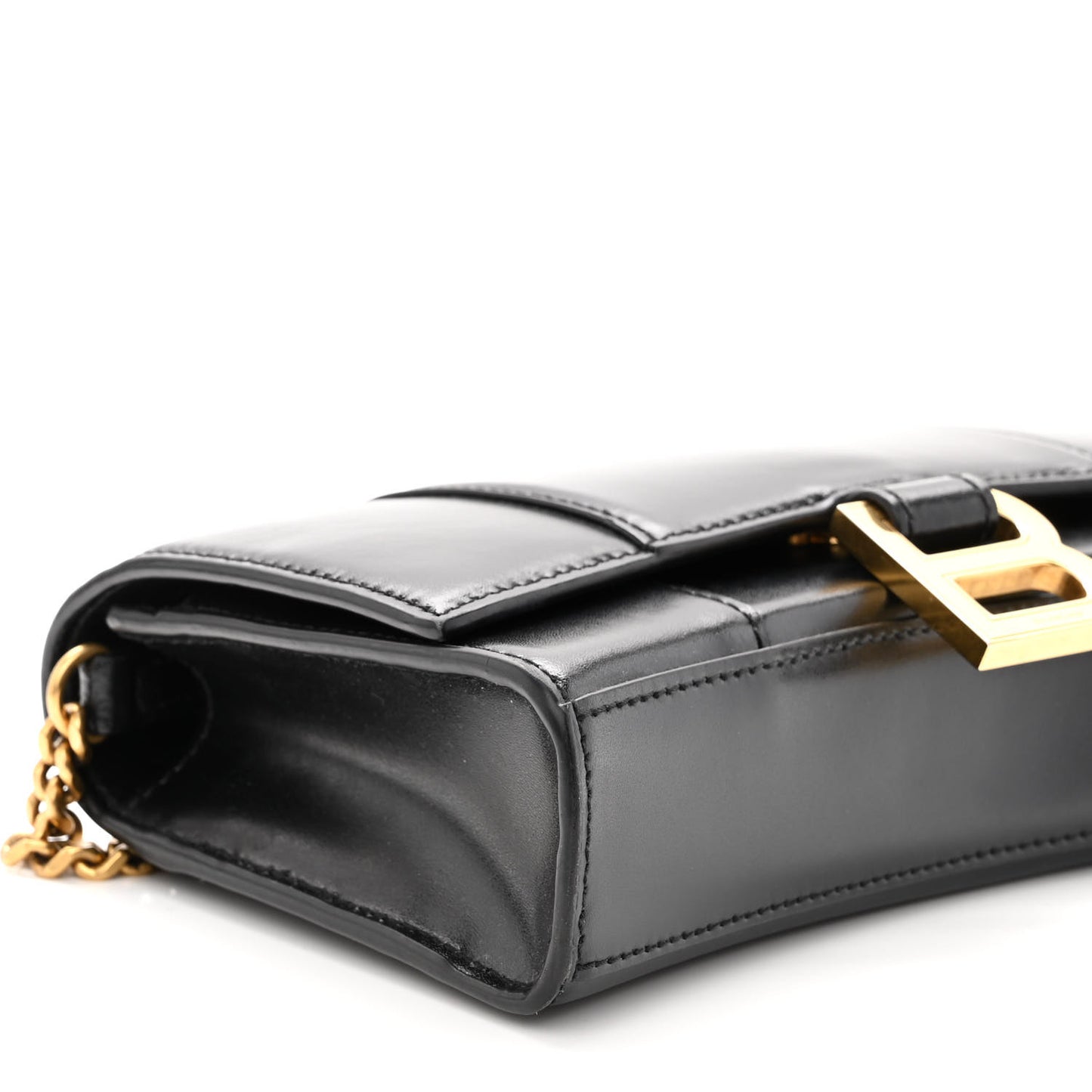 Shiny Box Calfskin Hourglass Chain Bag Black