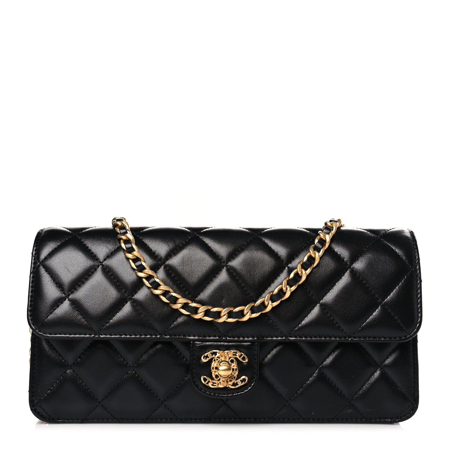 Chanel Shiny Lambskin Quilted Flap Clutch Bag Black 1 of 9