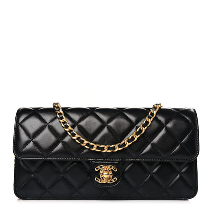 Chanel Shiny Lambskin Quilted Flap Clutch Bag Black 1 of 9