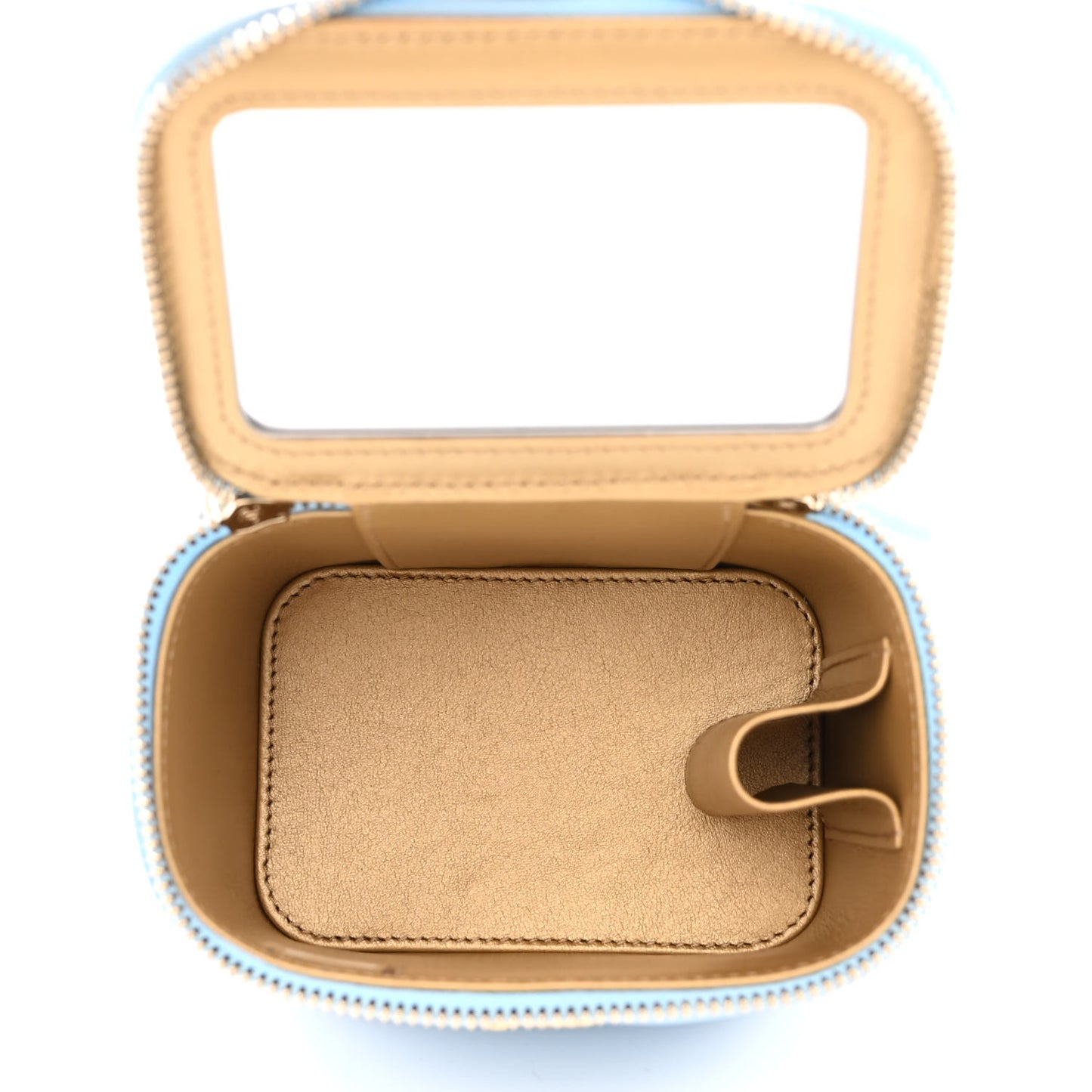 Lambskin Quilted Pearl Crush Mini Vanity Case With Chain Light Blue