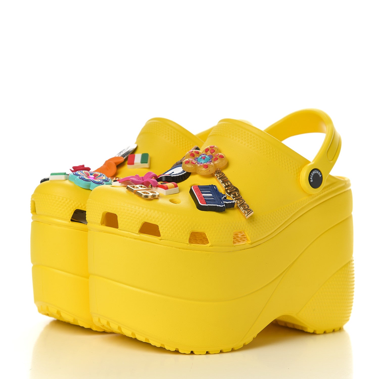 Balenciaga X CROCS Rubber Textured Womens Platform Sandals 37 Jaune Soleil 3 of 8