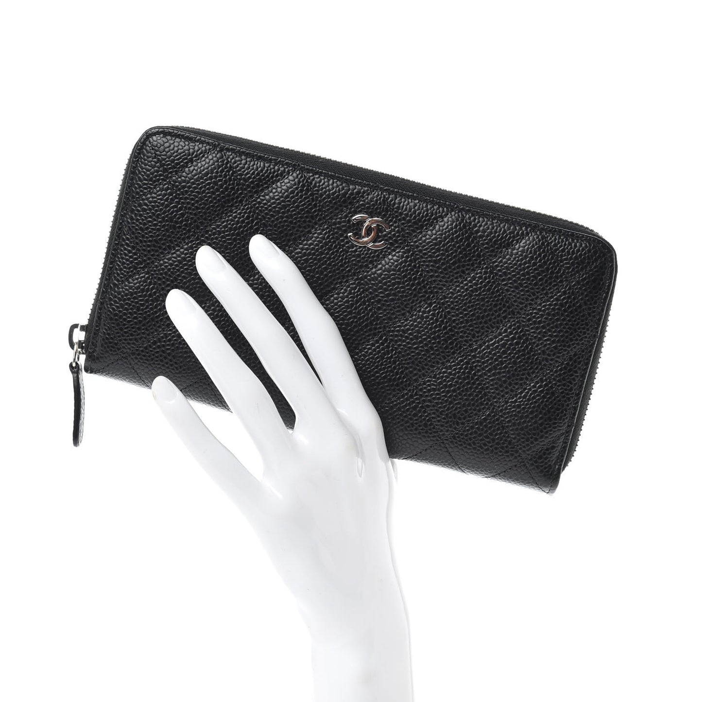 Caviar Quilted Large Gusset Zip Around Wallet Black