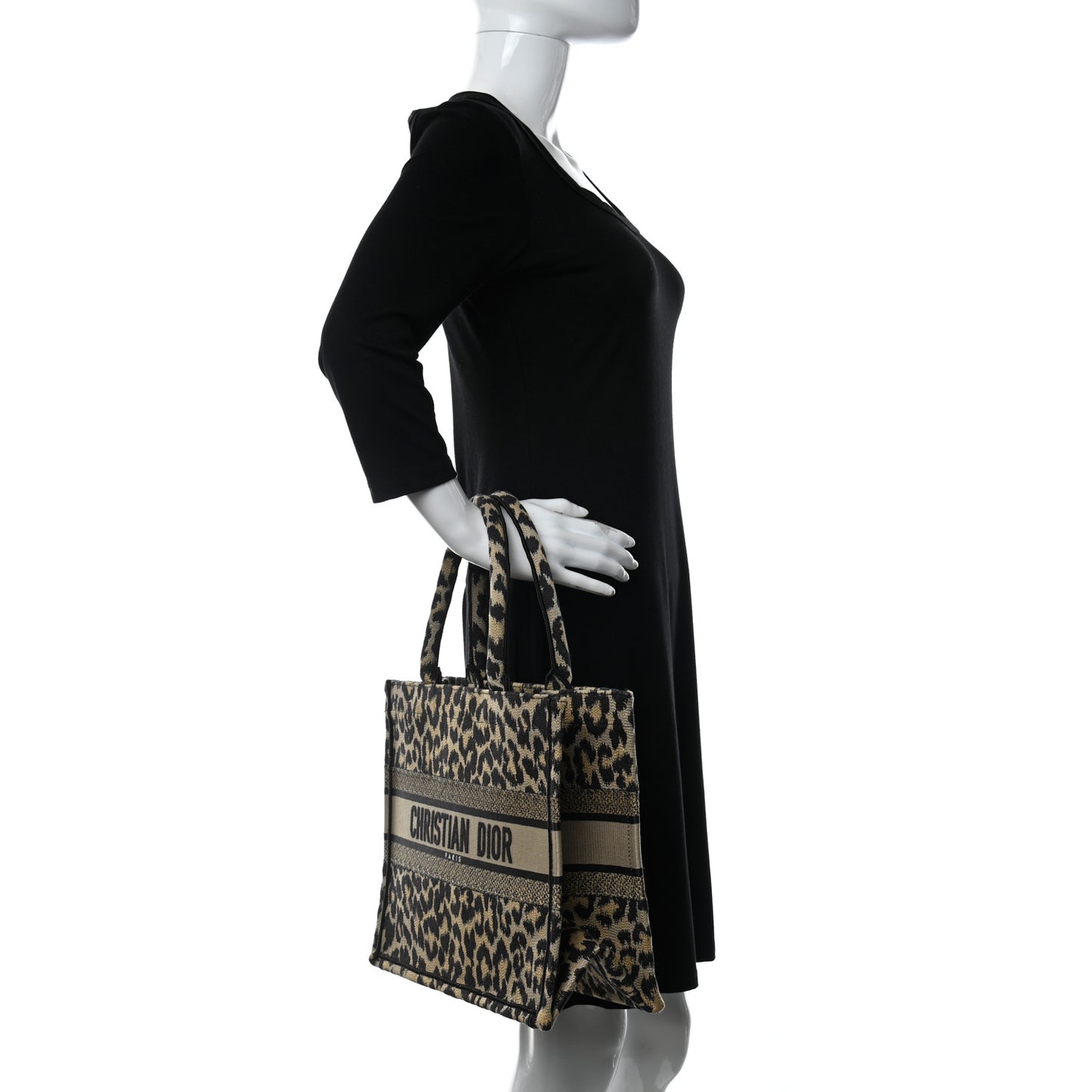 Canvas Mizza Embroidered Medium Leopard Book Tote Beige