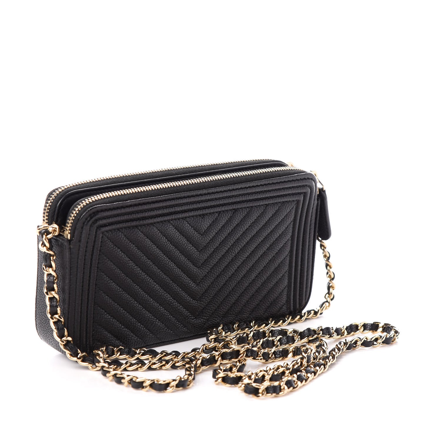 Caviar Chevron Small Boy Clutch With Chain Black