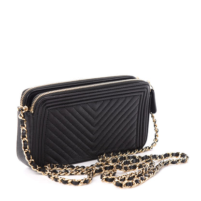 Chanel Caviar Chevron Small Boy Clutch With Chain Black 3 of 9