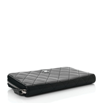 Chanel Lambskin Quilted Large Gusset Zip Around Wallet Black 4 of 9