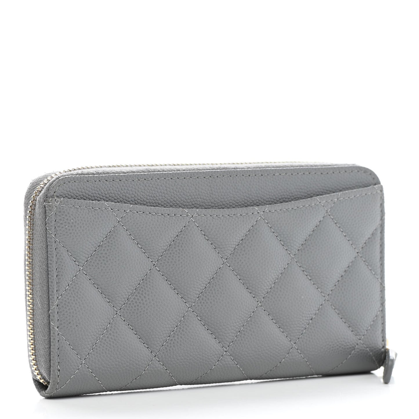 Caviar Quilted Small Gusset Zip Around Wallet Grey