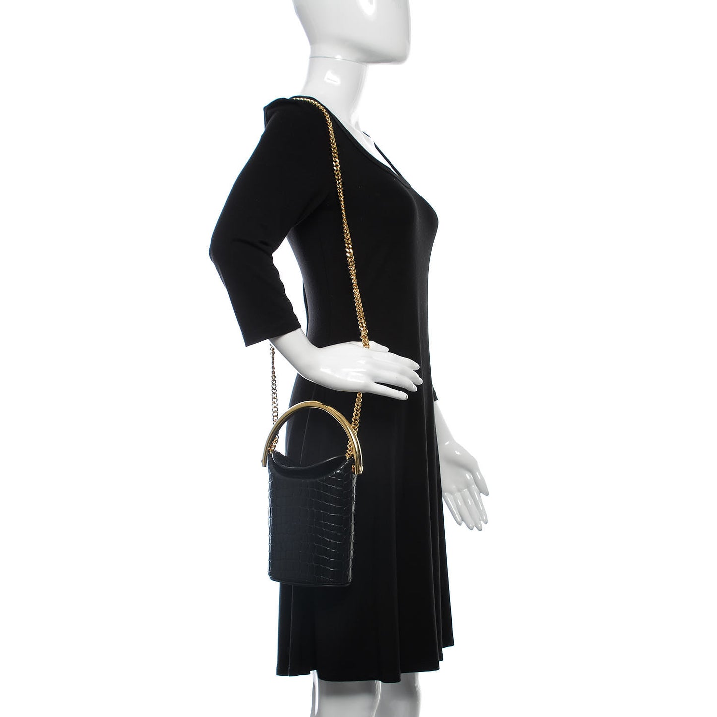 Embossed Crocodile Effect Bucket Bag Black