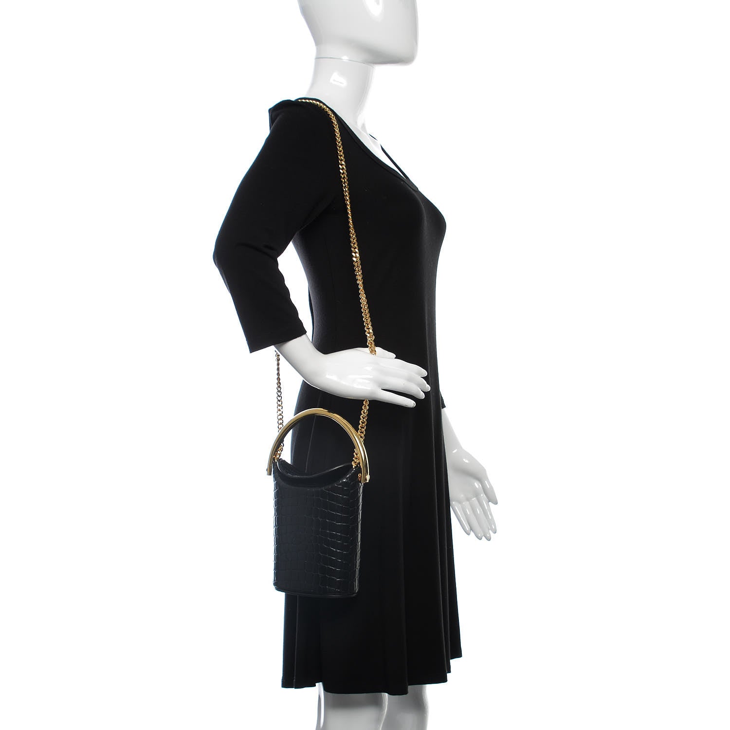 Stella McCartney Embossed Crocodile Effect Bucket Bag Black 3 of 10