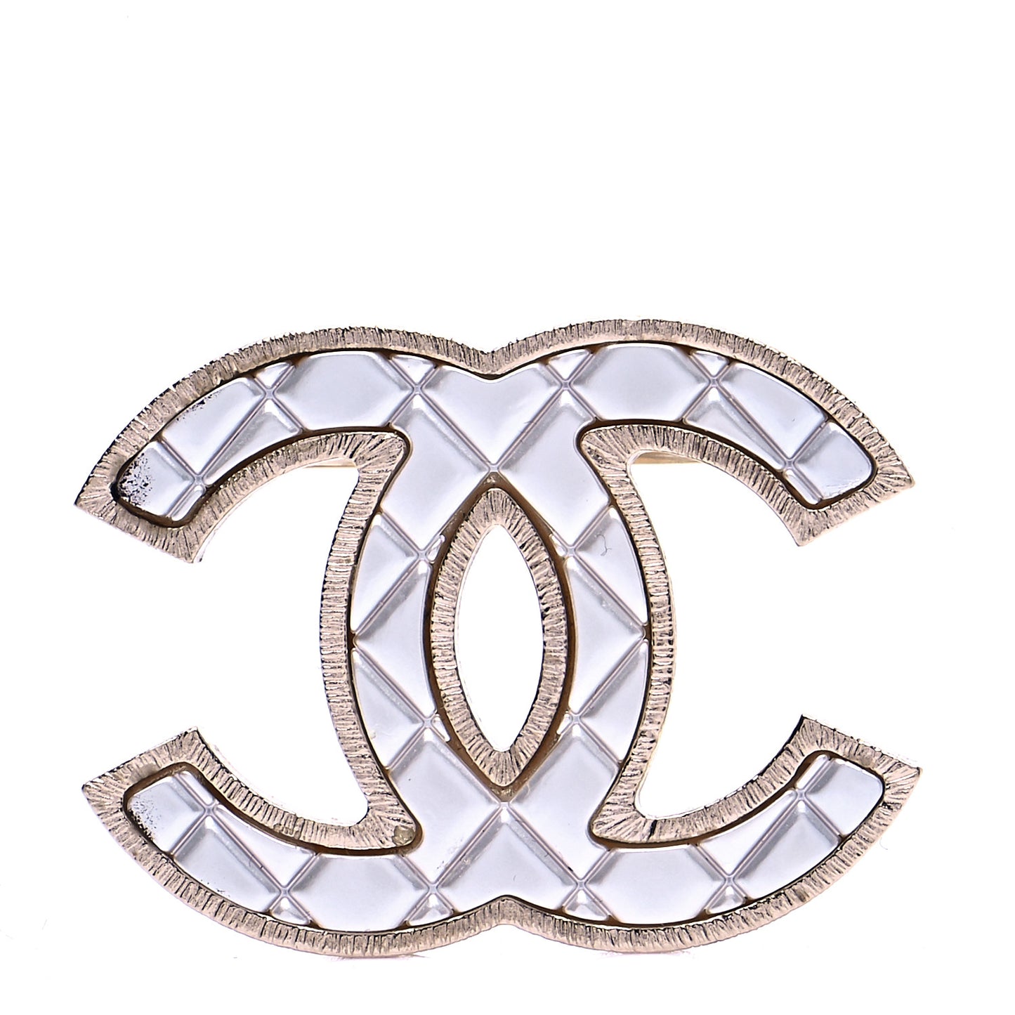 Metal Quilted CC Brooch Silver Gold
