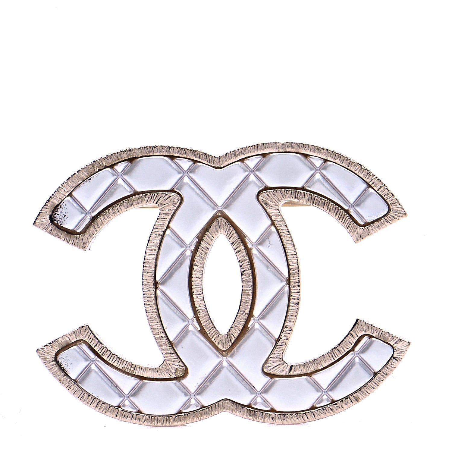 Chanel Metal Quilted CC Brooch Silver Gold 1 of 4