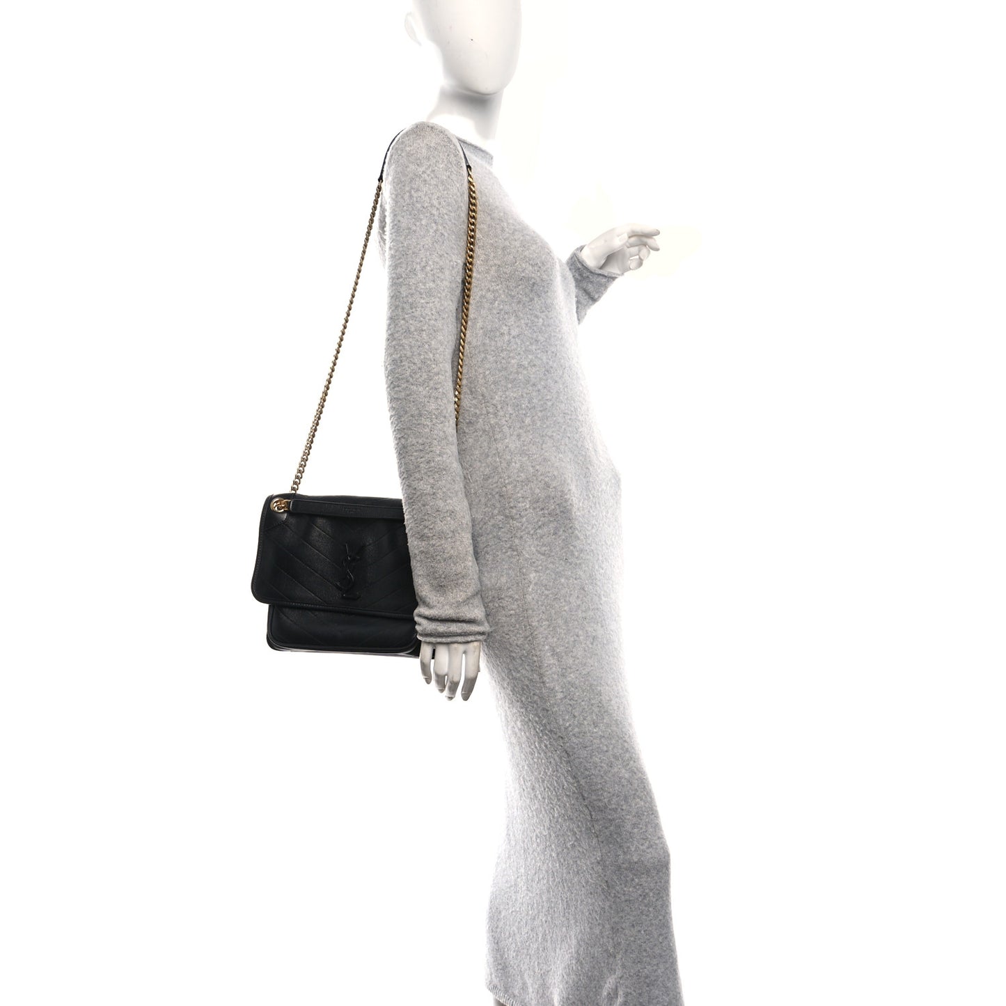 Lambskin Matelasse Monogram Medium Niki Chain Satchel Black